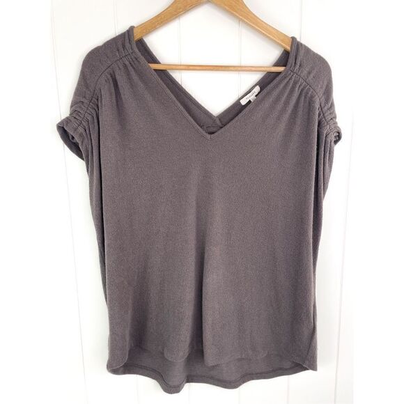 NWOT Pleione Womens V-Neck Short Sleeves Shirred Terry Cloth Textured Top M - Picture 2 of 8